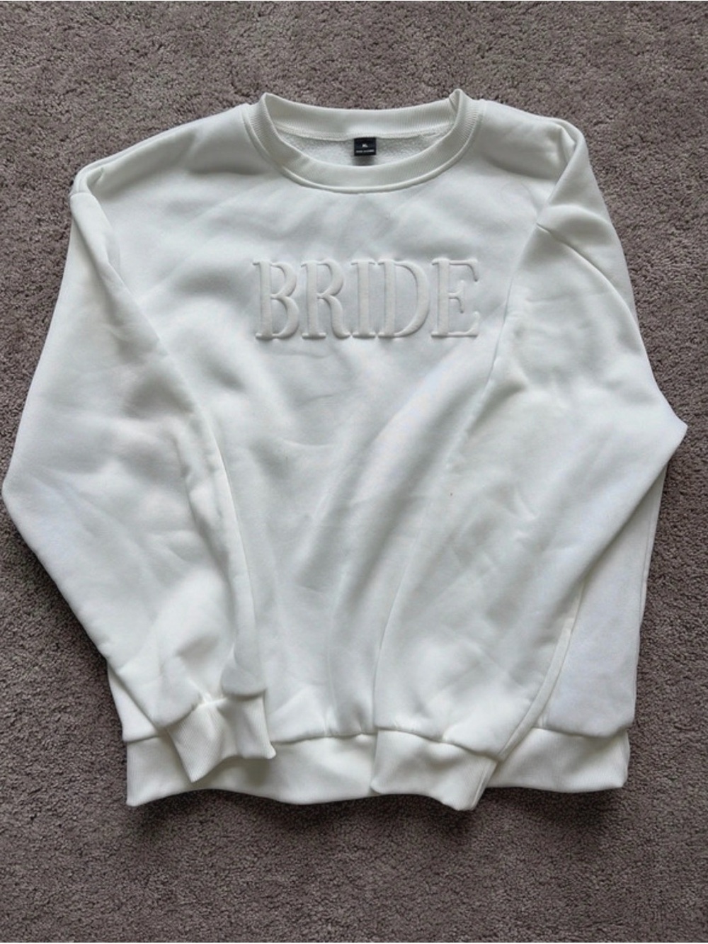 SHEIN White Embroidered 'BRIDE' Crewneck Sweatshirt